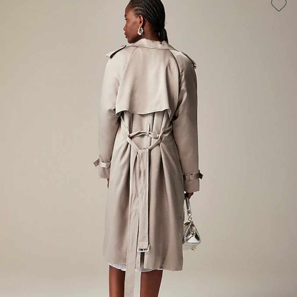 J Crew Relaxed trench coat in satin crepe CC961 SZ 2 NWT Silver Gray - Picture 2 of 12